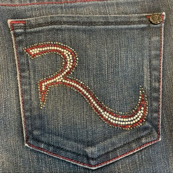Rock & Republic Stella denim jeans Red Crystal Rhinestone pockets Sz 28 Stampede - Picture 2 of 12